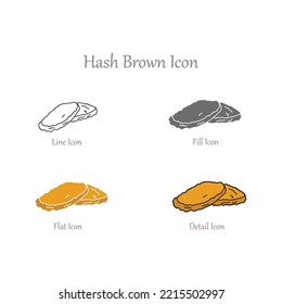 Hash Brown, Fill, Flat, Outline, Detail Color Icons and Icon set in vector Illustration - Fast Food