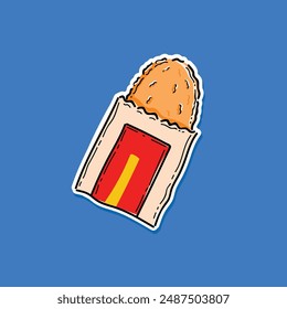 Vector marrón Hash aislado en el diseño de Ilustración vectorial de fondo azul. comidas rápidas. Las patatas con hachís son un plato de patatas finamente picadas que se hornean o se fríen en aceite. Rico en carbohidratos.