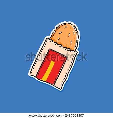 Hash browns vector isolated in blue background vector illustration design. fast foods. Hashed potatoes are a dish of finely chopped potatoes that are baked or fried in oil. Rich in carbohydrates.