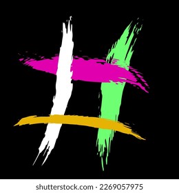 The hash on a black background is drawn by hand with a brush.