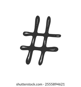 Hash Sign Symbol, Hand-Drawn Vector, Graphic Style, Cartoon Illustration, Black and White, Sketch Style, Isolated on White Background