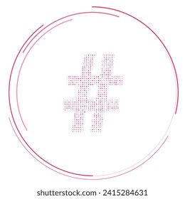 Símbolo hash relleno de puntos rosados. Estilo de puntillismo. Ilustración del vector sobre fondo blanco