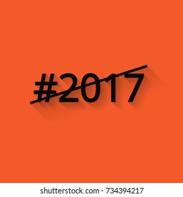 The hash tag 2017 with shadow in flat style