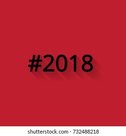 The hash tag 2018 with shadow in flat style