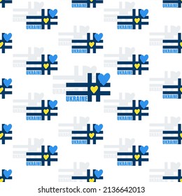 Hash tag background. Ukraine, symbol heart logo. Trending topic with the word Ukraine. Concept of number sign, social media and web communicate. Seamless pattern. Vector illustration. 