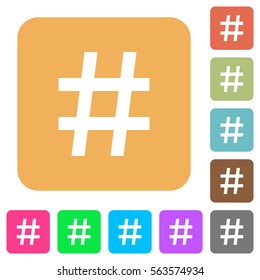 Hash tag flat icons on rounded square vivid color backgrounds.