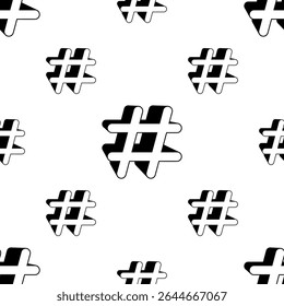 Hash Tag Icon Seamless Pattern, Hashtag Icon Vector Art Illustration