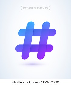 Hash tag simple origami paper icon. Logo material design