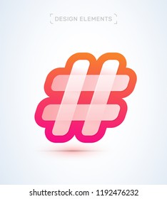 Hash tag simple origami paper icon. Logo material design. Sticker