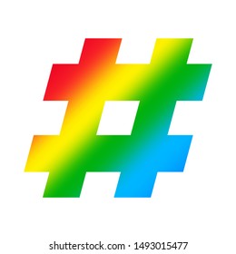 hash tag symbol alphabet rainbow colors isolated on white, colorful logotype font of hash tag icon, hash tag alphabet shape sign for typography graphic design, logo simple hash tag rainbow colors