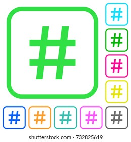 Hash tag vivid colored flat icons in curved borders on white background