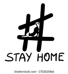 Hash tech on a white background. Inscription stay home