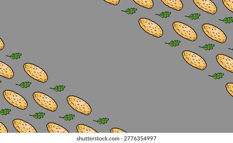 Hashbrown pattern illustration. Potato snack repeat background. Crispy fried texture design. Breakfast food minimal style. Fastfood wrapping surface.