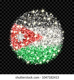 The Hashemite Kingdom of Jordan flag sparkling badge. Round icon with Jordanian national colors with glitter effect. Button design. Vector illustration. One of a series of signs
