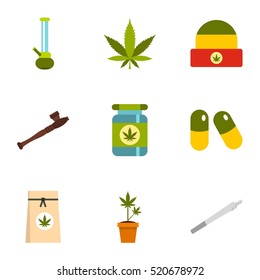 Hashish icons set. Flat illustration of 9 hashish vector icons for web