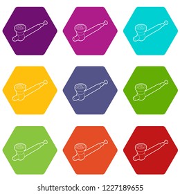 Hashish pipe icons 9 set coloful isolated on white for web