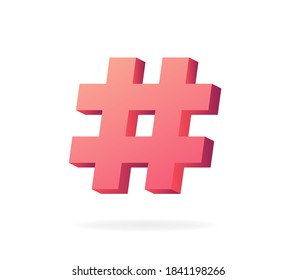 Hashtag 3d. Trending red symbol tag blog and social networks chat message from online community marketing communication and advertising key vector promotion dialogue.
