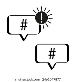Hashtag-Warnung Sprechblasen. Vektorgrafik Social Media Icons.