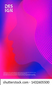 Hashtag beautiful concept gradient vector illustration of sensual redhead woman wearing long gradient hairstyle on blue and purple background. Hashtag for promotion in social media communities