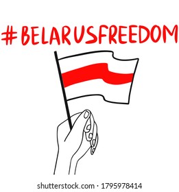 Hashtag belarus freedom. 
Hand with the national flag of belarus. For use on flags, banners, T-shirts, etc. Vector image  