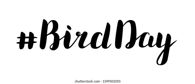 Hashtag Bird Day handwritten lettering in vector isolated on white background. The national holiday of the USA.