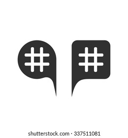 hashtag in black speech bubbles. concept of micro blogging pr, popularity blogger, grille, grid, relevant queries. isolated on white background. flat style trend modern logo design vector illustration