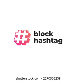 Hashtag block design logo with modern gradient style for social media tools or plugins