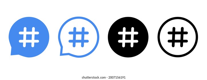 Hashtag in bubble icon isolated on white background. Communication concept. Social media symbol. Vector Illustration.	