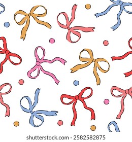 HASHTAG CADS Vector colourful cute Bow knots, pink ribbon bow seamless pattern. Wedding celebration, holiday, party decoration, gift, present concept. cute coquette pattern seamless.