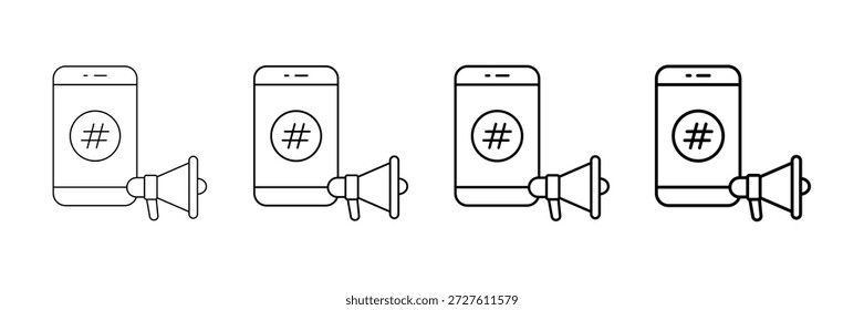 Hashtag-Kampagnensymbole, Vektorgrafik in verschiedenen Strichlinienstilen