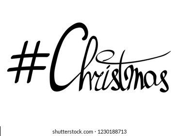 Hashtag Christmas, isolated Xmas lettering, words design template, vector illustration