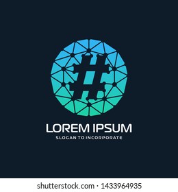 hashtag in circle technology logo. circuit concept. network logo- vector