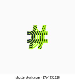 hashtag, circular lines texture in green and blue color, editable vector