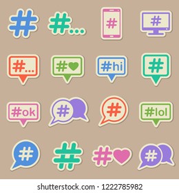 hashtag color vector icons on paper stickers