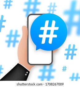 Hashtag, communication sign. Abstract illustration for your design on white background. Social media content. Hashtag sign. Vector stock illustration.
