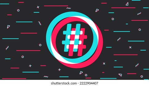 Hashtag. Dark glitch background with a hashtag symbol in the center. Vector illustration