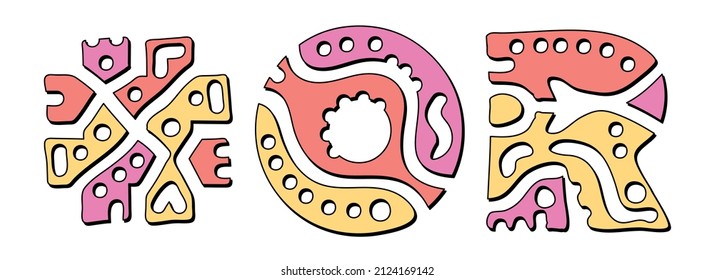 OR Hashtag. Doodle isolate text. Colored curves decorative doodle letters. Hashtag #OR is abbreviation for the US American state Oregon for print, booklet, banner, flyer.