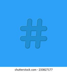 hashtag embossed on blue background. concept of social media, microblogging and number sign. trendy modern vector illustration