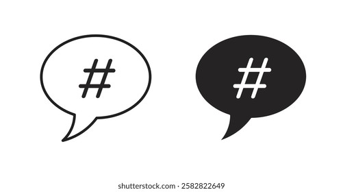 Hashtag filled and outlined icons vectors on white background