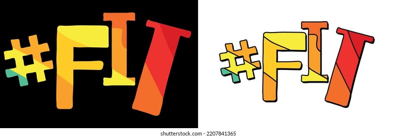 Hashtag # FIT. Set 2 in 1. Heller, lustiger Cartoon Farbe doodle isolierter Text. Trendy beliebte Hashtag #FIT für Print, Social Network, Werbebanner, T-Shirt, Fitness. Stockvektorbild.