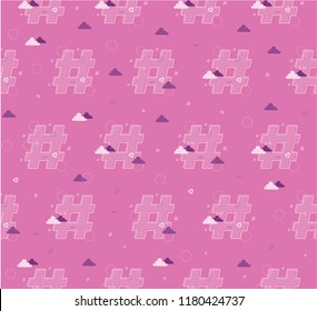 Hashtag flat vector concept. Social network. Modern vector seamless pattern with cute  hashtag  symbols. All elements  are  hidden under mask. Pattern are not cropped and can be edited.