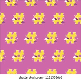Hashtag flat vector concept. Social network. Modern vector seamless pattern with cute  hashtag  symbols. All elements  are  hidden under mask. Pattern are not cropped and can be edited.