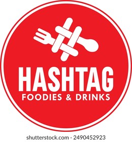 The Hashtag Foodies and Drinks logo creatively integrates a sleek hashtag symbol hashtag that cleverly incorporates a spoon and fork, symbolizing dining and social enjoyment.