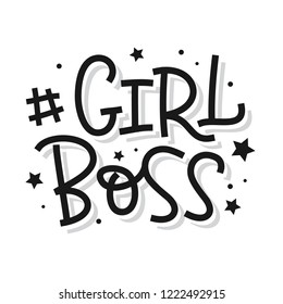 Hashtag Girl boss trendy hand lettering. Funny phrase, isolated on white. Tee shirt, planner sticker, poster, social media blog design template. Vector typography