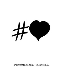 Hashtag heart icon, flat design template, vector 