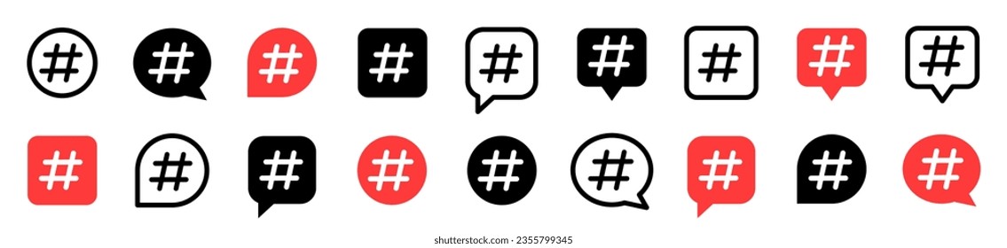 Hashtag Symbol große Set. Hashtag Symbol. Symbol für soziale Medien. Beliebter Trend für Social-Media-Tags - das Hashsymbol. Hashtag-Symbol. Blogging. Vektorgrafik.