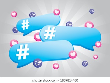 Hashtag icon in blue speech buble illustration vector.