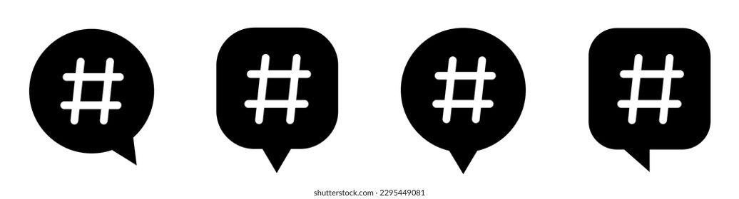 Hashtag icon in bubble. Hashtag symbol collection. Hash icons. Hashtag speech bubble icon.