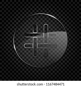 Hashtag icon. Icon in circle glass bubble on dark transparent grid. Glass style
