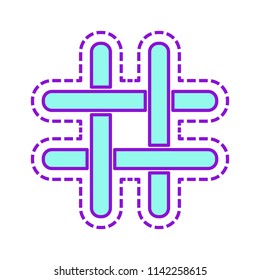 Hashtag icon. Colored sketch with dotted border on white background